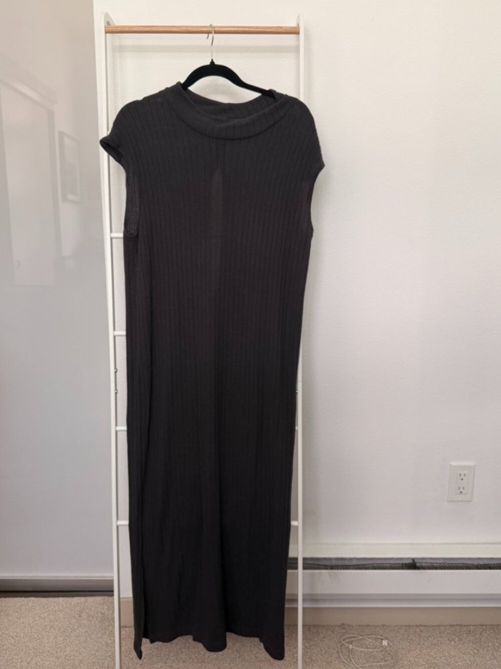 World Market Gray Maxi Knit Ribbed Mock Neck Dress